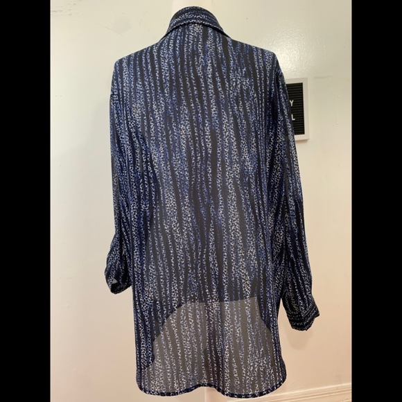 Michael Kors Animal Print Button Down Navy and White Blouse - Picture 4 of 11